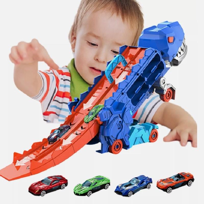 Car Truck Dinosaur Transport Carrier With12 Pull Back Dino Car Toy For Gift Kids