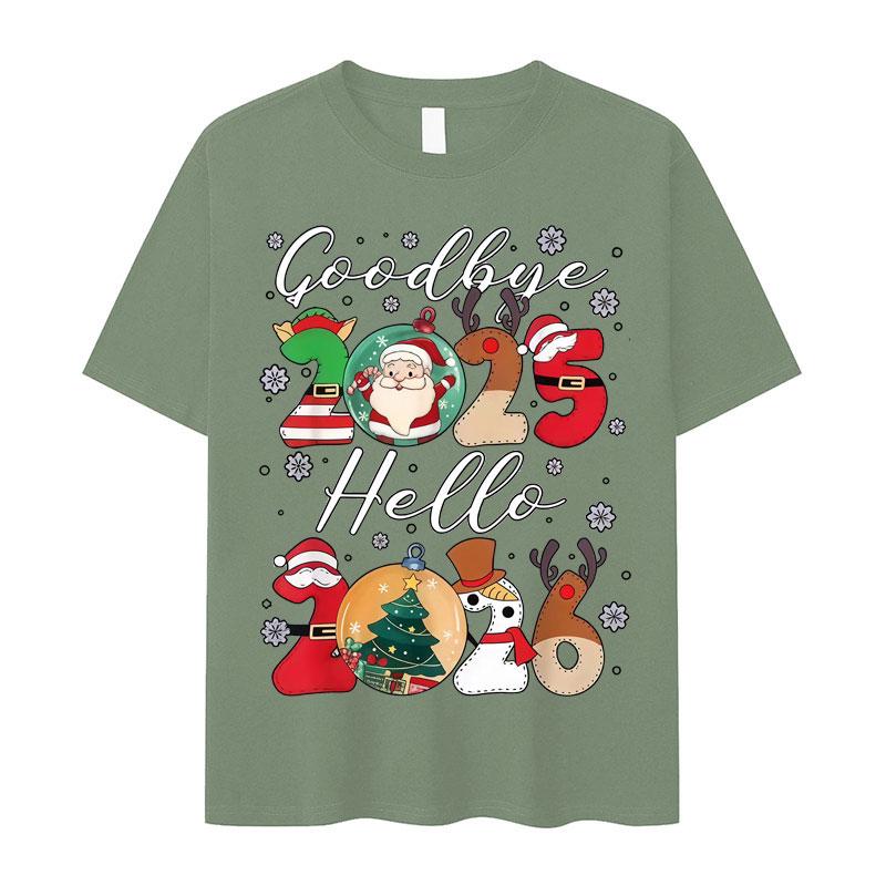 2025 Hello 2026 Tees Happy New Years Christmas Gift Trendy Unisex Cotton TShirts Festive Party Celebration Crewneck Loose Tops