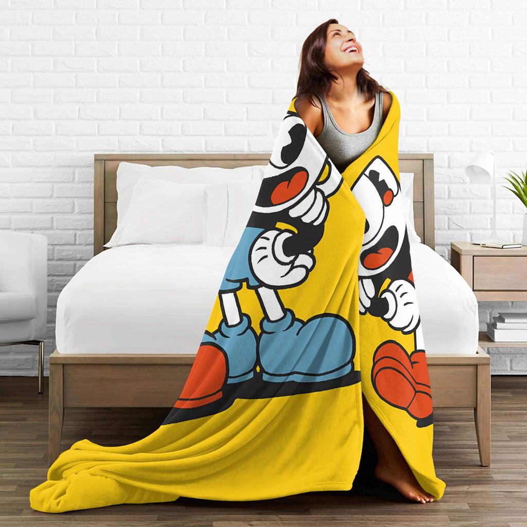 Cupheads & Mugmans Warm Soft Blanket Cartoon Kids Adult Plush Throw Blanket Graphic Couch Chair Flannel Bedspread Sofa Bed Cover