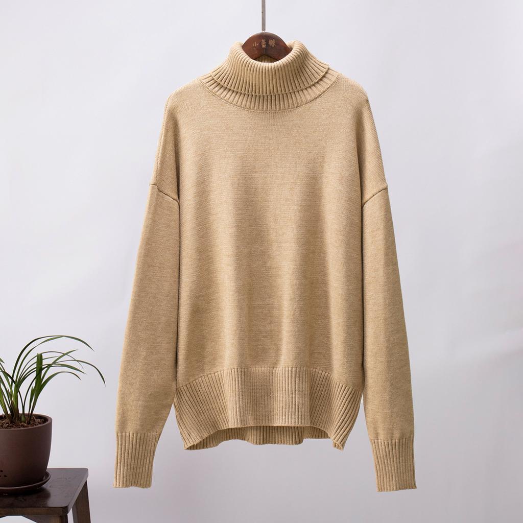 Solid Colour High Neck Sweater Autumn Winter Comfortable Loose Classic Versatile Pullover Sweater Luxurious Relaxed-fit Slimming and Versatile Top