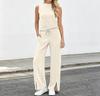 Women's 2-Piece Sleeveless Tank Top and Wide Leg Pant Set for Workout and Casual Wear