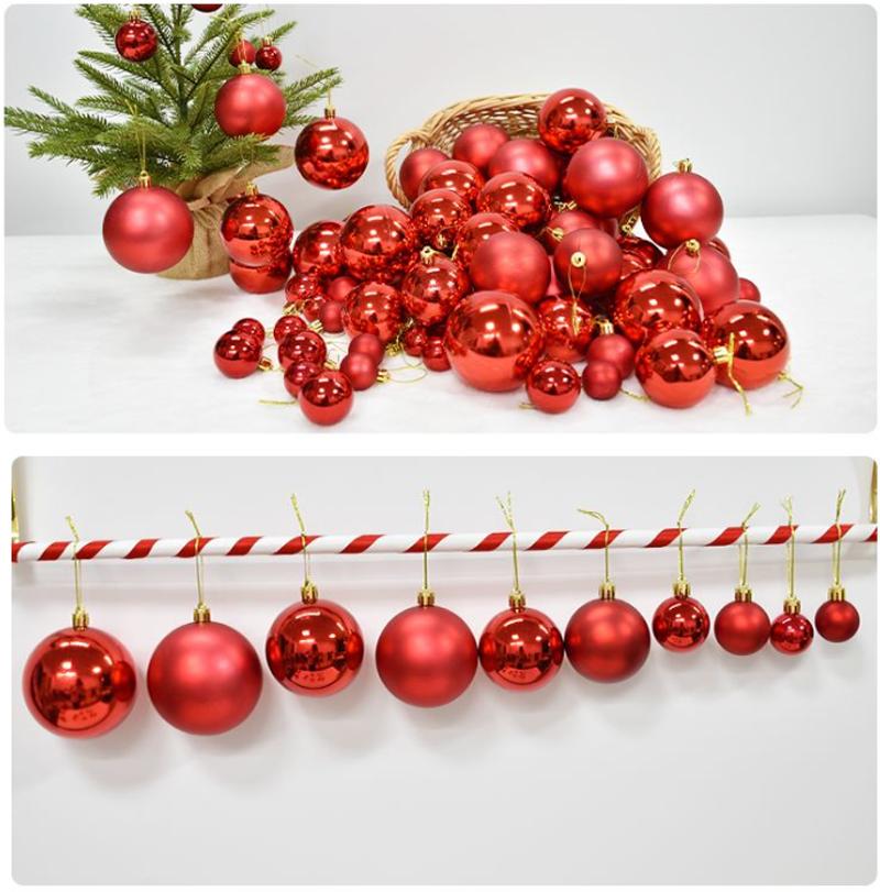 Christmas Decoration Ball 6-30CM Red Glossy Matte Glitter Plastic Christmas Ball Pendant Festive Opening Scene Hanging Ornaments