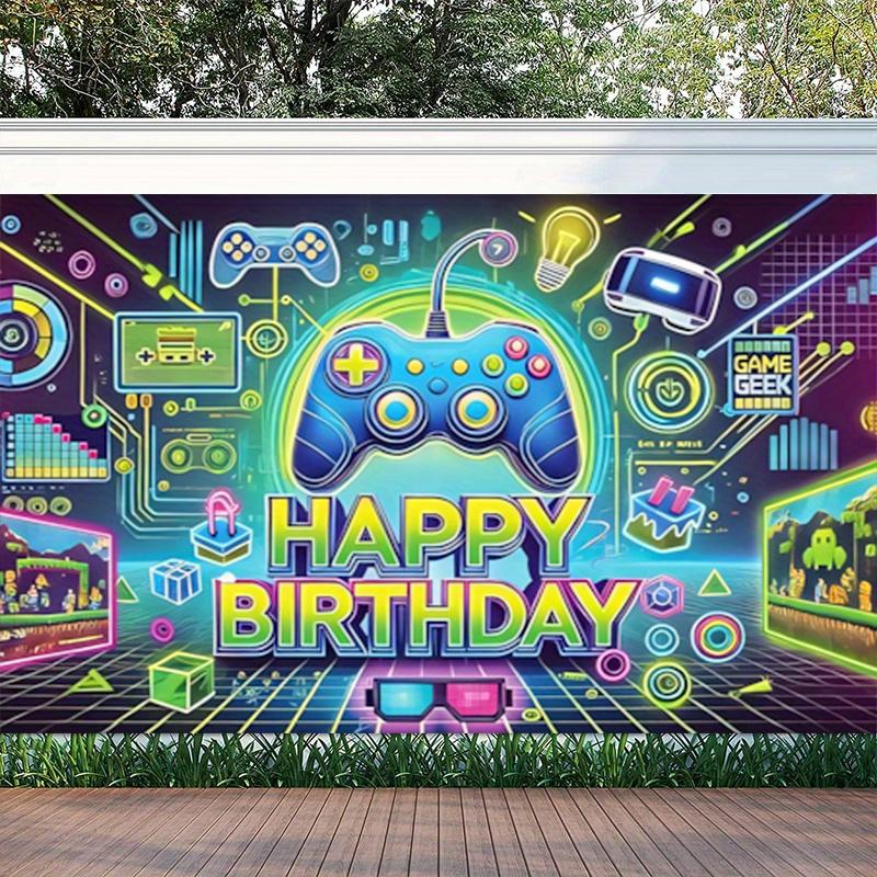 A distinctive game birthday party backdrop - a polyester banner with controller pattern design