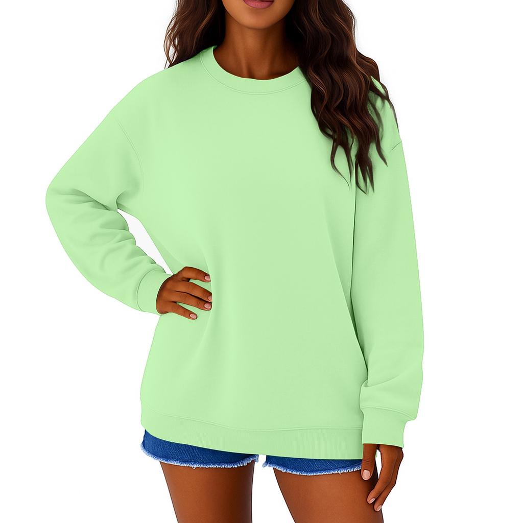Moletom Casual Feminino de Veludo Cor Sólida Gola Redonda Solto