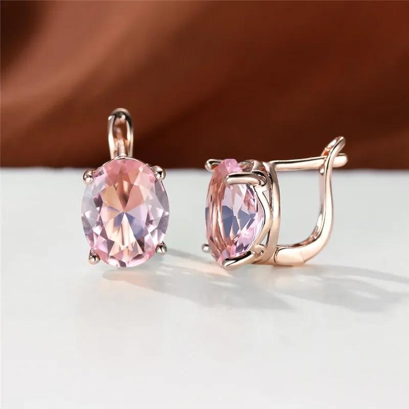 2025 Kristall Damen Weiß Oval Stein Clip Ohrringe Roségold Farbe Multicolor Zirkon Hochzeitsschmuck für Frauen