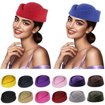 Chapeau d'Hôtesse de l'Air Solide Casquette Pillbox Rétro Britannique Béret en Feutre Polyvalent Costume Cosplay