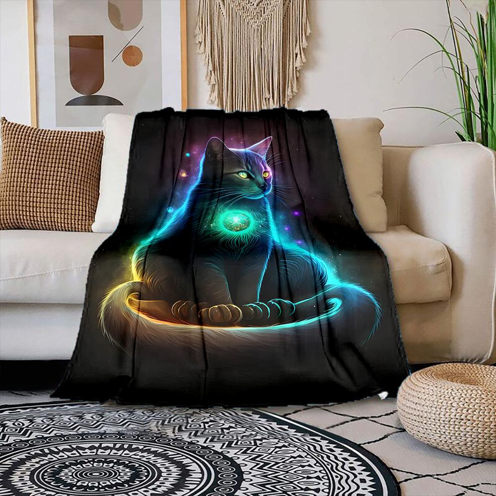

Multiple sizes Colorful glowing cat Print Blanket Warm Soft Suitable for All Seasons for Home Sofa Travel Camping Picnics RV 75x100cm