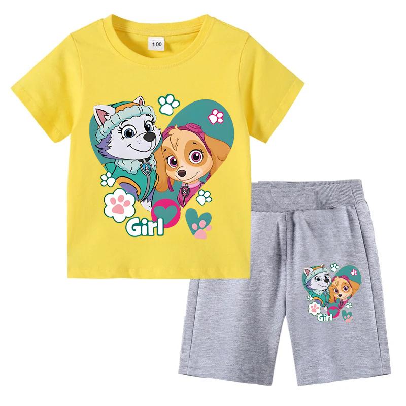 PAW Patrol Summer Cartoon Printed Boys Girls Tshirt Sets Children's Casual Shorts 2 Piece Sets Kids Tracksuits Sport Suits