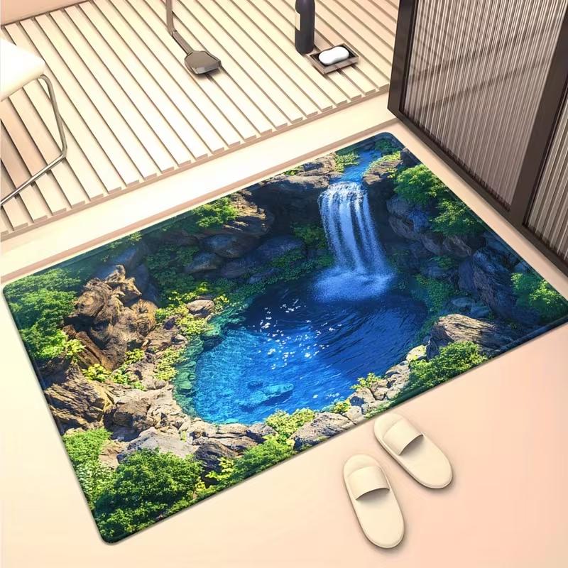 

2D Visual Cave Pool Door Mat Realistic Cave Scenery Entrance Rug Soft Non-Slip Home Decor Carpet for Hallway Living Room 40x60cm