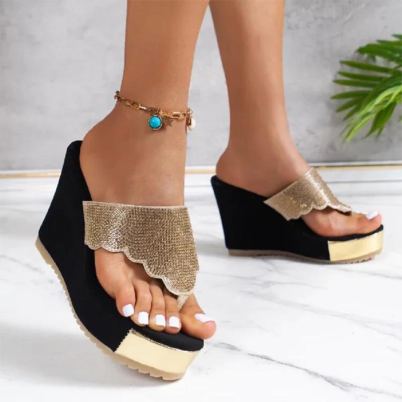 Buy Crystal Luxury High Heels Slippers Women Shoes Sandals Wedges