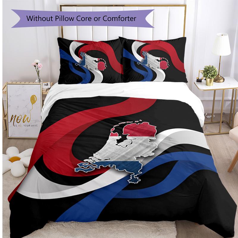 Netherlands Football Printed Bedding 3 Piece Set Cozy Breathable Bed Cover Set as Housewarming Holiday Gift