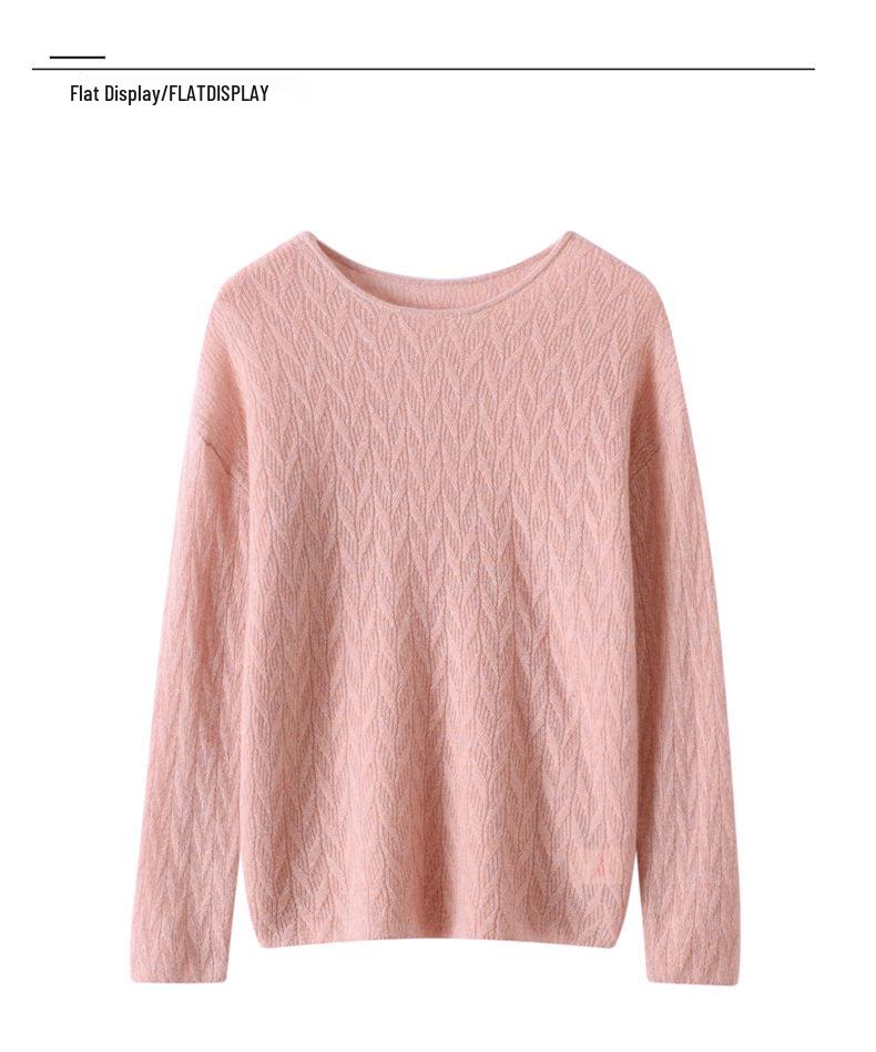 Women's 100% Pure Cashmere Floral Pattern Round Neck Loose Knit Pullover Sweater