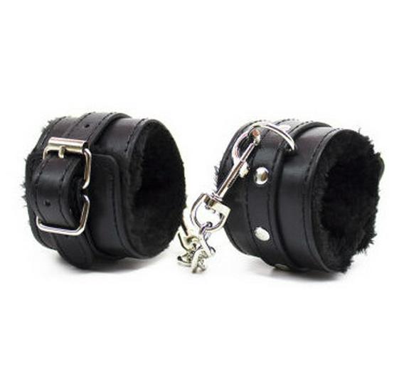 Leather Adult Handcuffs & Ankle Cuffs with Metal Chains - Plush Couple's Sex Aids