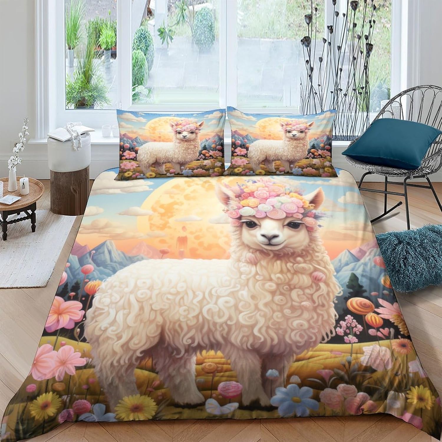 

Alpaca 3D Printed Cloud Animal Duvet Cover Queen Size Cotton Comforter Bedding Set 3 Pcs With Pillowcases For Kids And Adults EU Single(135x200cm)