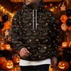 Men's Halloween Print Pullover Hoodie with Single Pocket for Holiday Celebration