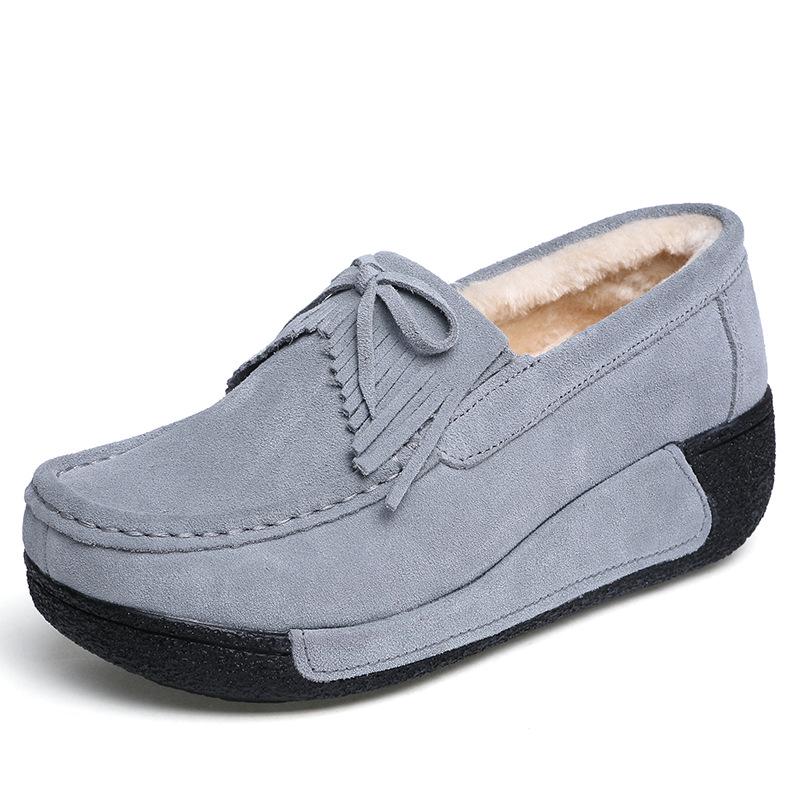 Fashion Cow Suede Platform Shoes Plush Warm Walking Shoes Women Winter Cotton Shoes Non-slip Mother Shoes