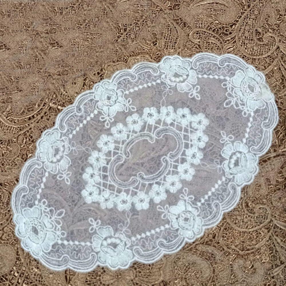 Embroidery Flower Lace Embroidery Placemat Round Cup Mat Doily Coaster Table Decor