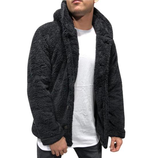 Men Coat Lapel Long Sleeve Single Breasted Outerwear Solid Color Thickened Velvet Winter Jacket Overcoat