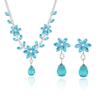European Style Zircon Sea Blue Flower Necklace & Earrings Set