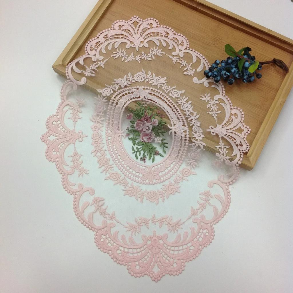 Latest Oval Lace Embroidery Table Place Mat Ins Christmas Pads Cloth Placemat Mug Coffee Tea Cup Coaster Doily Kitchen Table Decoration