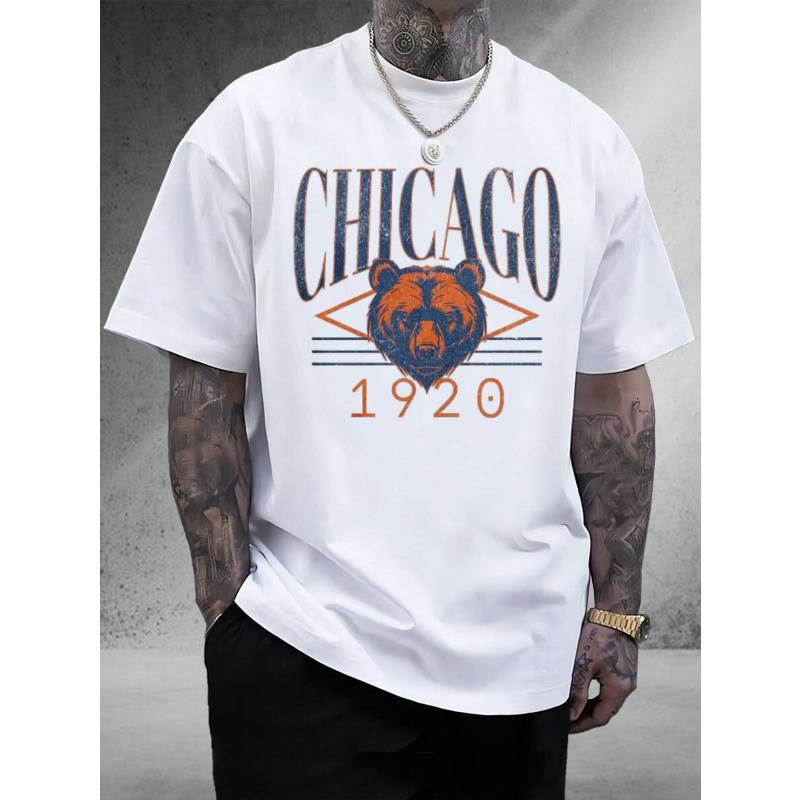 European Sizes Men'S Chicago Football Vintage 1920 Graphic T-Shirt - Soft Crewneck Tee with Bear & 1920 Design