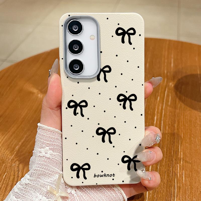 

Черный бантовый принт кожа текстура тонкий матовый магнитный чехол для Samsung S25 Ultra S24 FE S23 S22 S21 беспроводной зарядкой TPU мягкий противоударный чехол для телефона Samsung S20 FE белый/бежевый