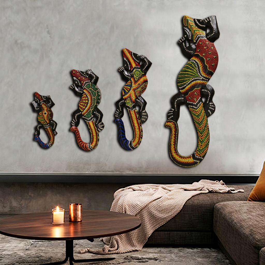 Gecko Lizard Sculpture Wood Wall Hanging Handmade for Wall Decoration Indoor Garden Home