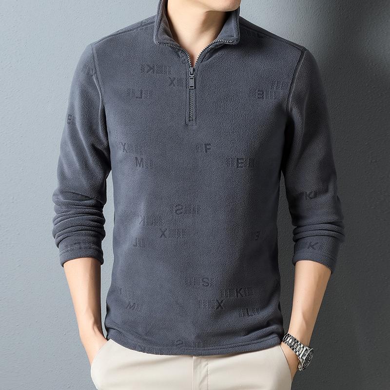 Autumn and Winter Men's Wear New Stand Collar Half Zip Sweater Young and Middle-Aged Velvet Thickened Bottoming Shirt