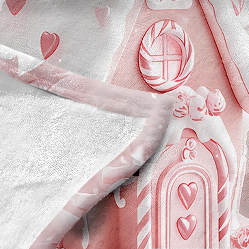 1pc Pink Candy House Design Blanket ,Sofa, Bed, Travel, Lunch Break, Flannel Blanket.