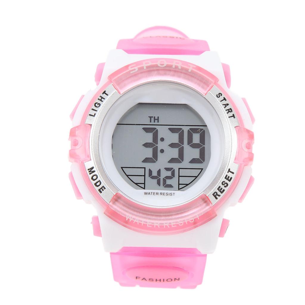 Digital Chronograph Watch Girls Student Electric Waterproof PU Strap for Swimming Sports with Colorful Night Light Alarm