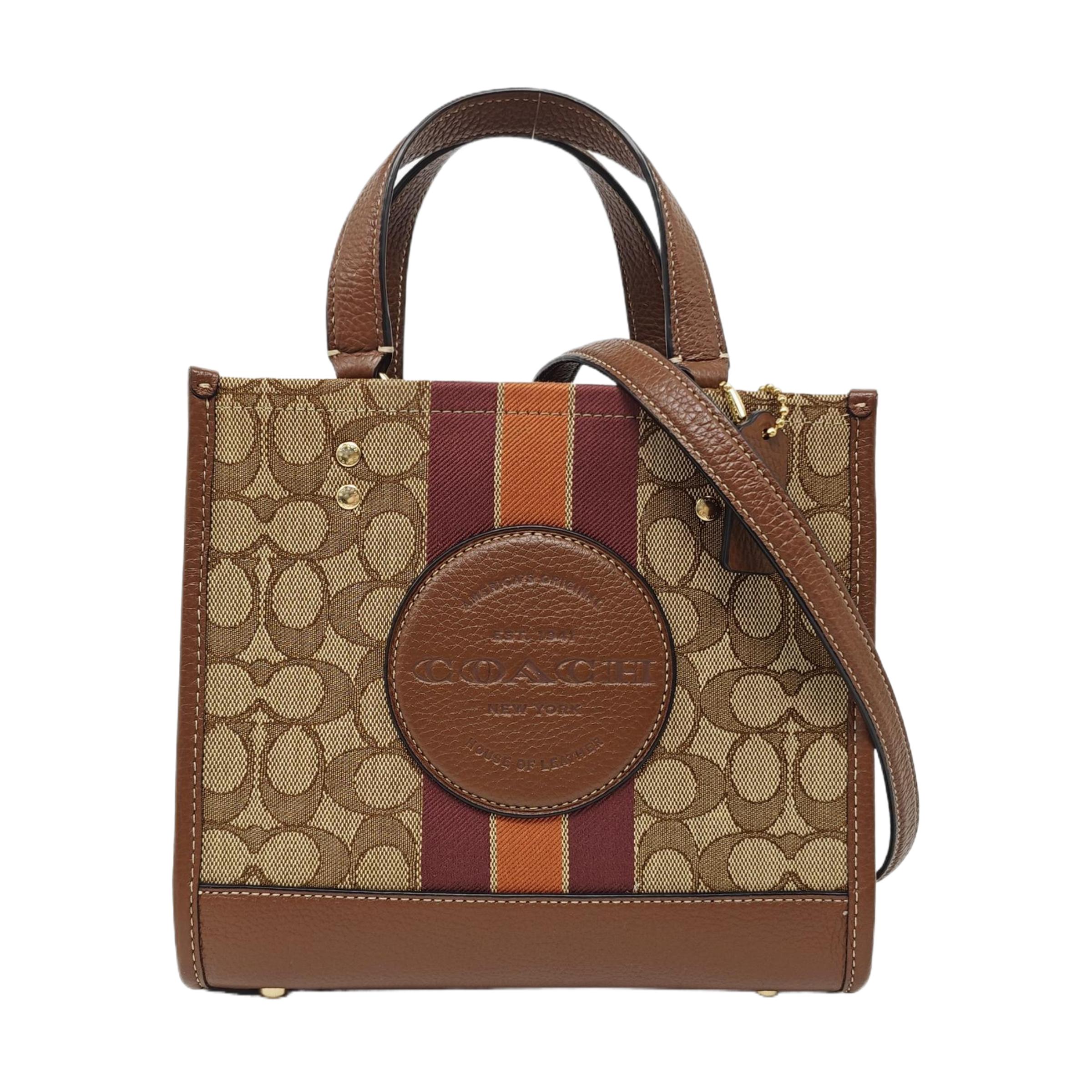 [Pre-Owned] Dempsey 22 Letter Logo Stripe Print Fabric And Leather Tote Bag - Excellent #CC5VTK ONE SIZE