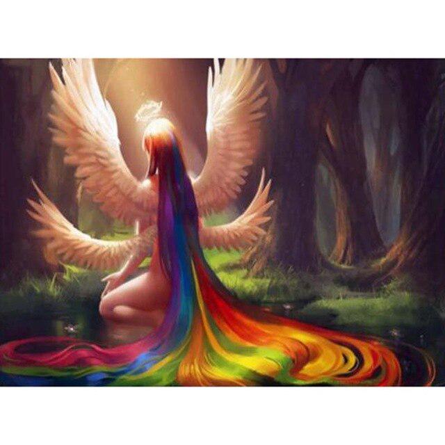 Sale 5D Diy Diamond Painting Angel Girl Picture Landscape Cross Stitch Full Round Diamond Embroidery Wall Sticker Home Decor