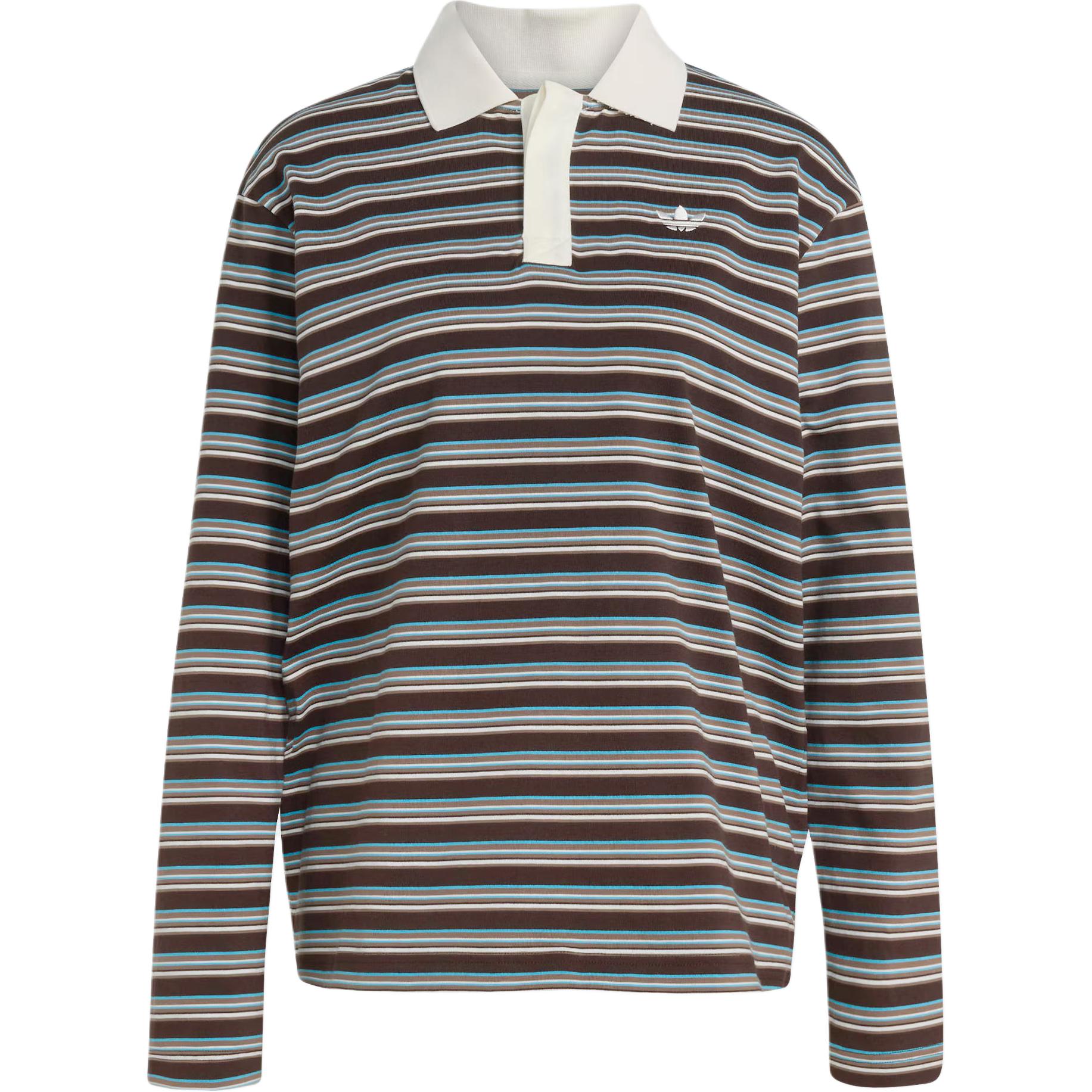adidas Originals Women s Striped Long Sleeve Polo Shirt Brown Blue KU8352 M