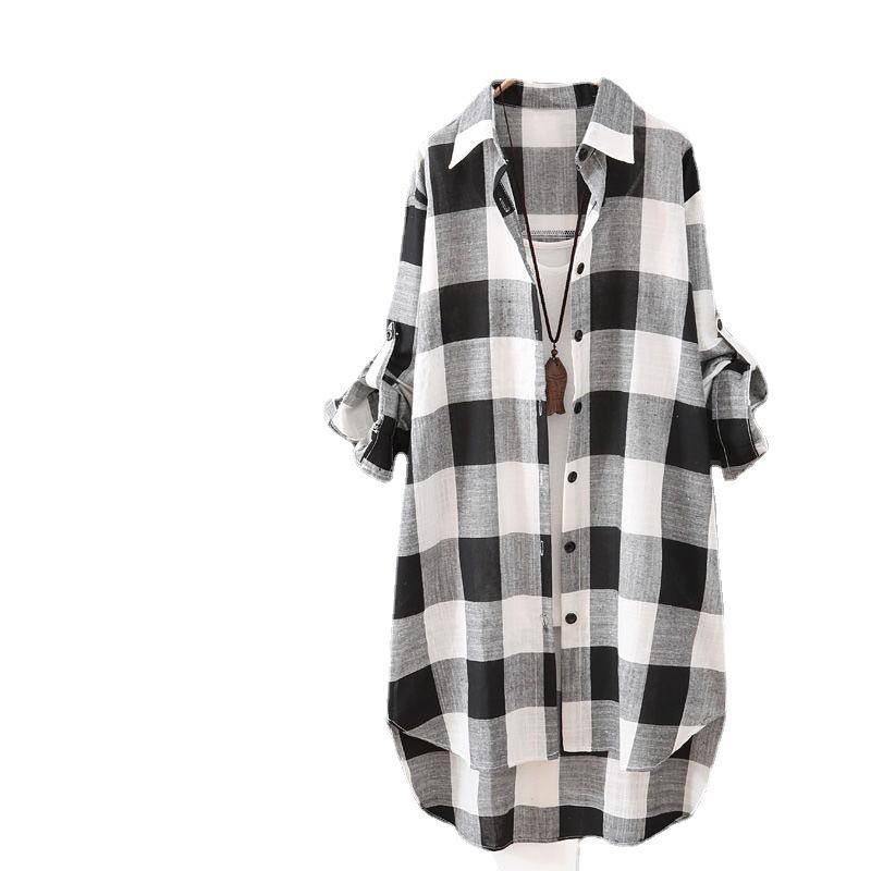 Women's Plus Size Plaid Sun Protection Shirt - Loose, Slimming, Mid-Length Summer Fashion 2022