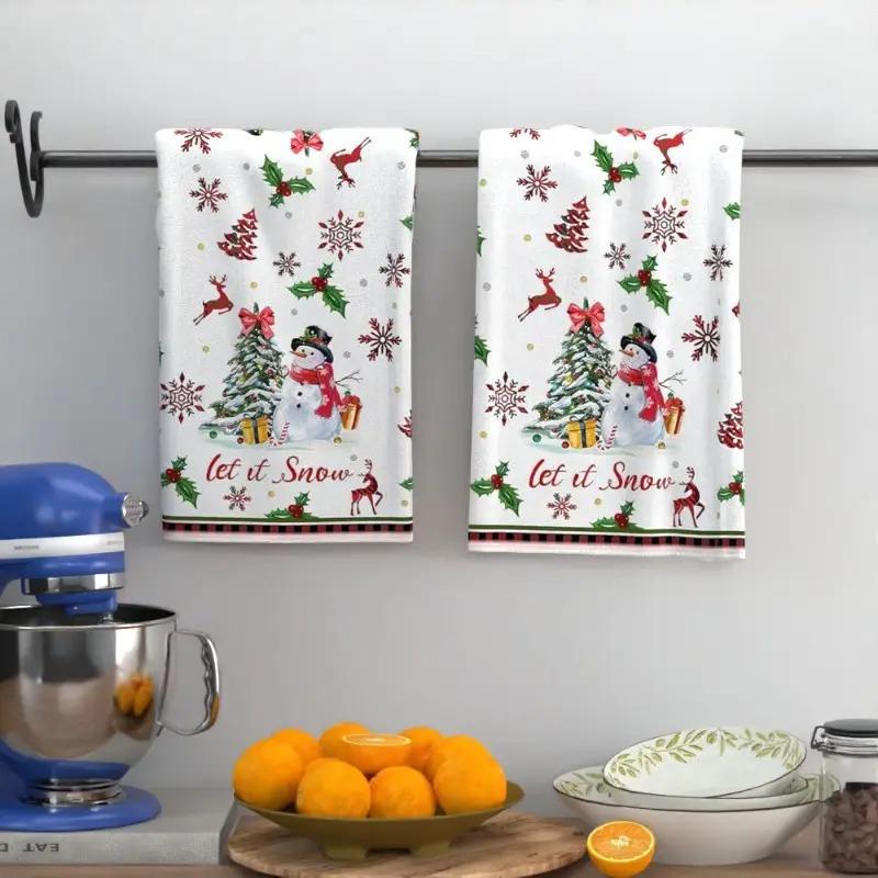 2PCS Christmas towel cloth, dish towel, cross-border microfiber Christmas printing, kitchen towel cloth, dish towel