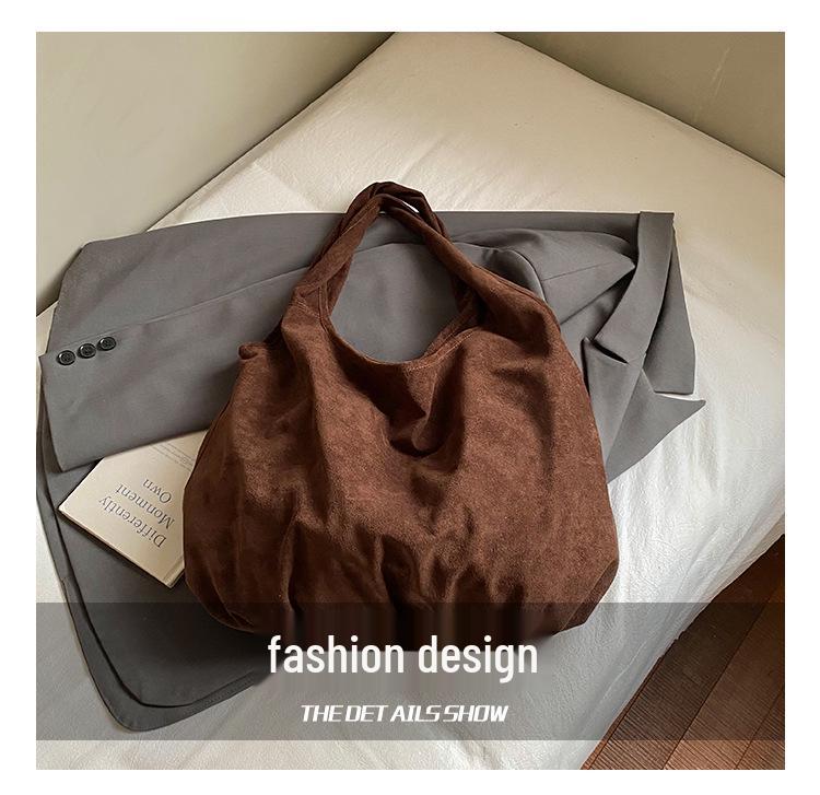 2025 Women's Retro Korean Large Capacity Suede Tote - Versatile Shoulder Bag for Commute