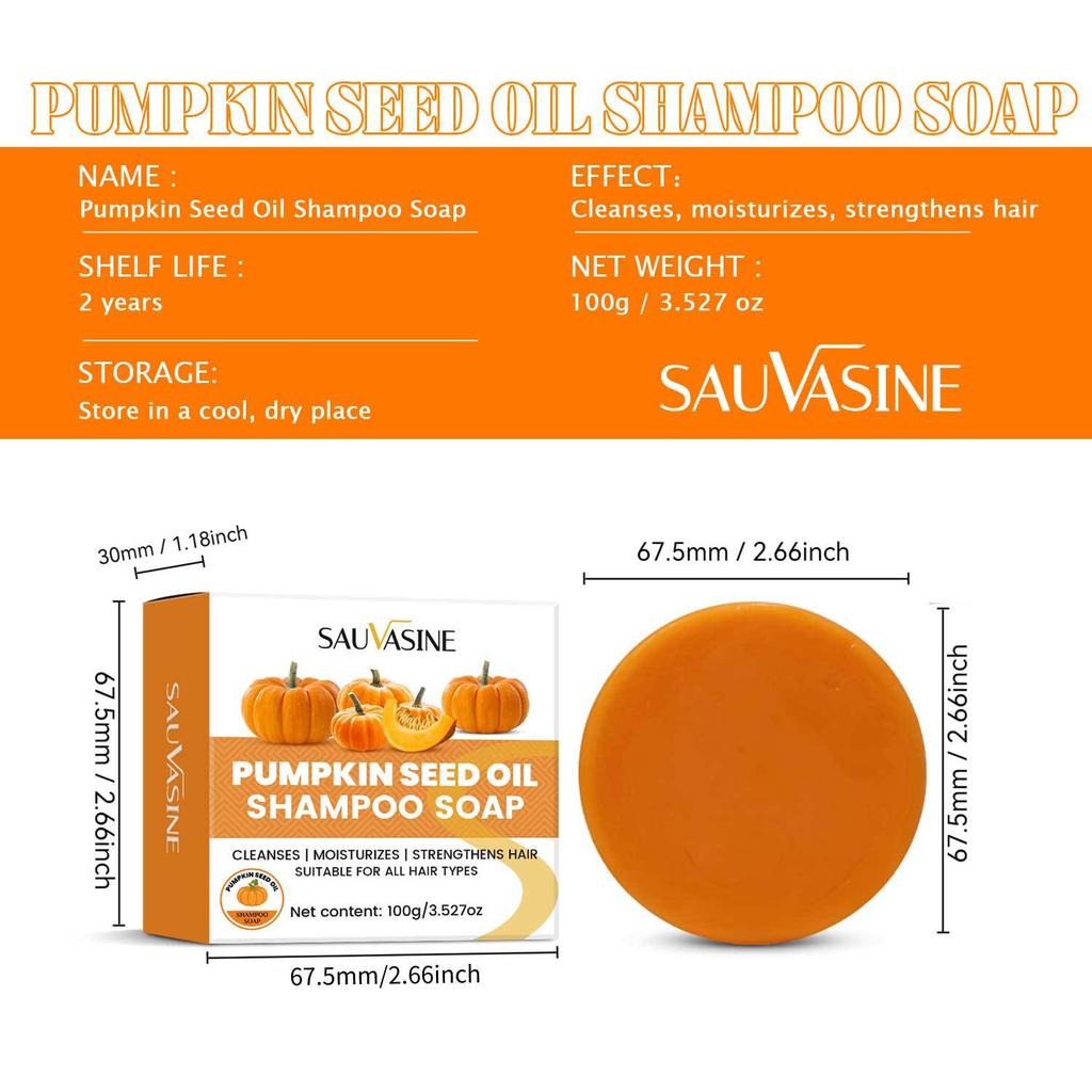 SAUVASINE Pumpkin Seed Oil Shampoo Bar Cleansing Hair Care Anti-Frizz