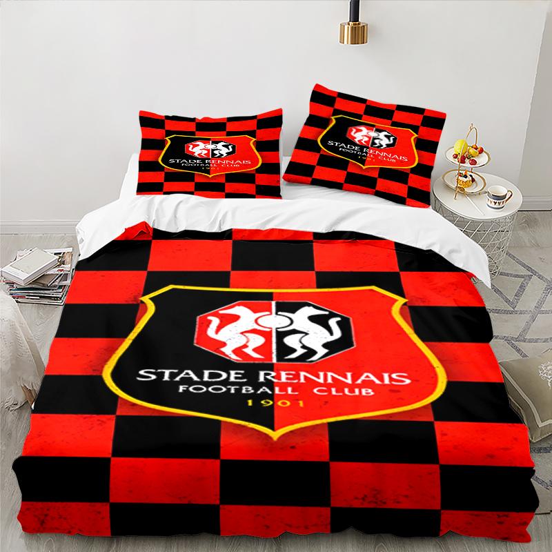 3PCS Stade Football Club Crest Bedding set,Ideal For1pc Duvet Cover And 2pcs Pillowcases Perfect for Christmas gift,Ideal for Bedroom, Dormitory