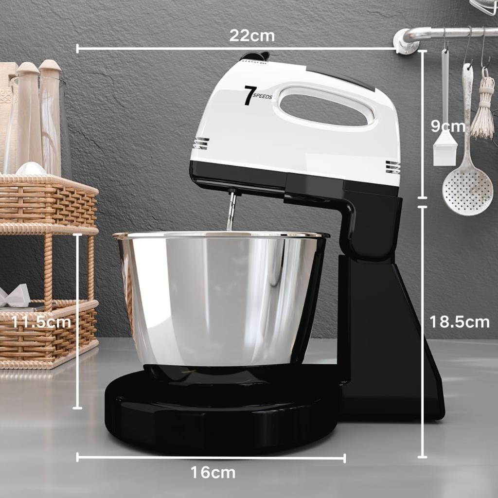 Stand Mixers, 7 Speeds With 3QT Stainless Steel Bowl, Stand and Hand Mixer with Dough Hook, Whisk, Mixing Beater for Baking, Cake, Cookie, Kneading