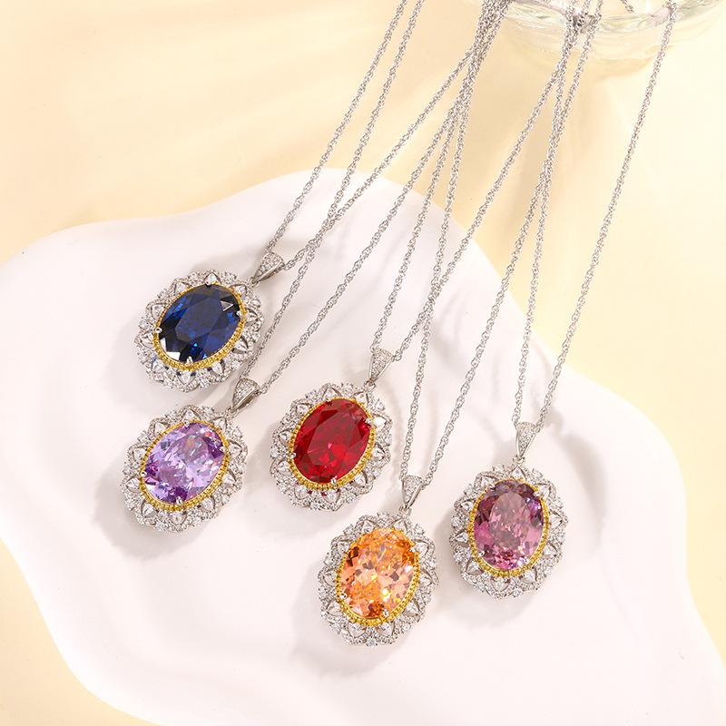 Jewelry Copper Bottom Gold-Plated Simulation Red Corundum Blue Spinel Light Luxury Pendant 15 * 20