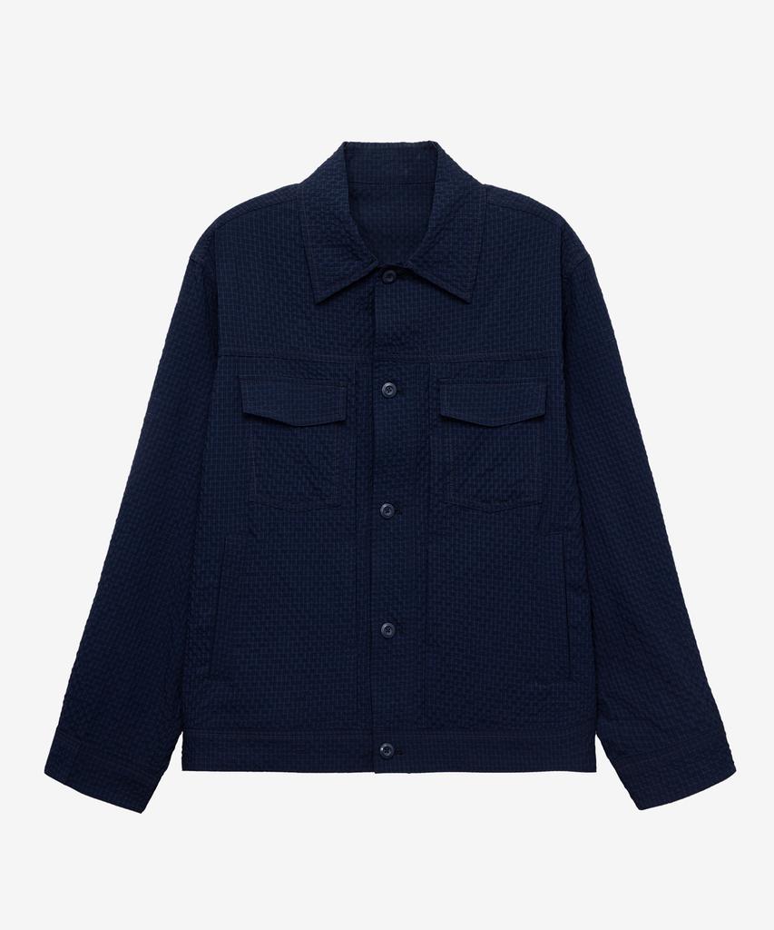 Mindbridge [Couture] Navy Two-Tone Seersker Oversized Trucker Jacket