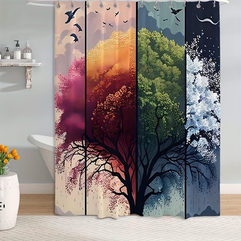 

Four Seasons Tree Bath Curtain - Spring, Summer, Autumn & Winter Scenes, Waterproof Home Decor Adds Artistic Charm to Bathroom W90XH180cm