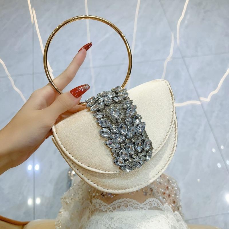 Unadorned Water Diamond Crescent Bag Diamond Silk Satin Flip Cover Small Square Bag Crossbody Bag