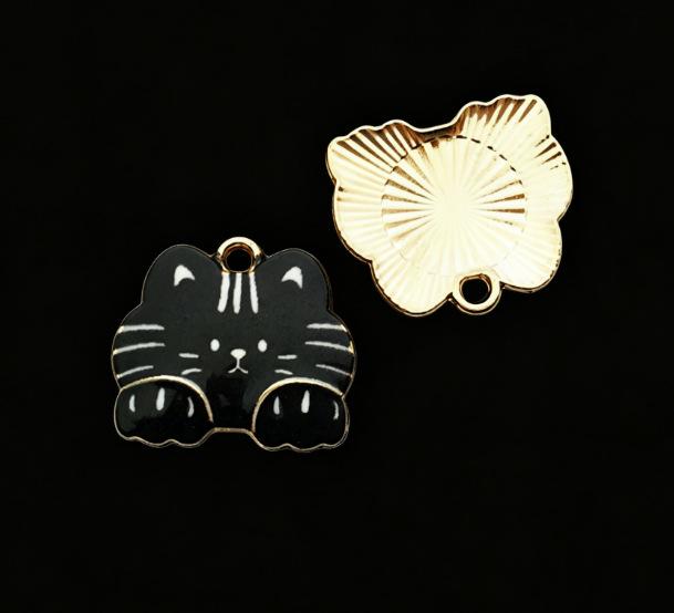 Alloy Drip Oil Cat Pendant, 18x16mm - Cute DIY Korean Style Jewelry Accessory