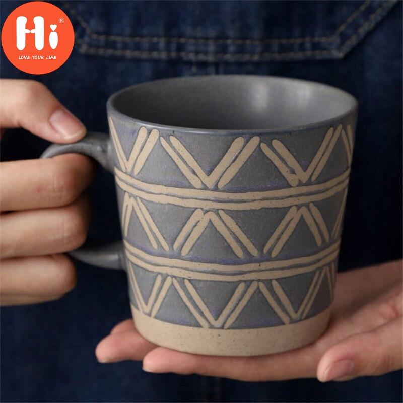 Hi Nordic Ceramic Retro Coffee Mug Simple Office Tea Cup Coarse Pottery Handmade Breakfast Milk Mug Couple Drinkware