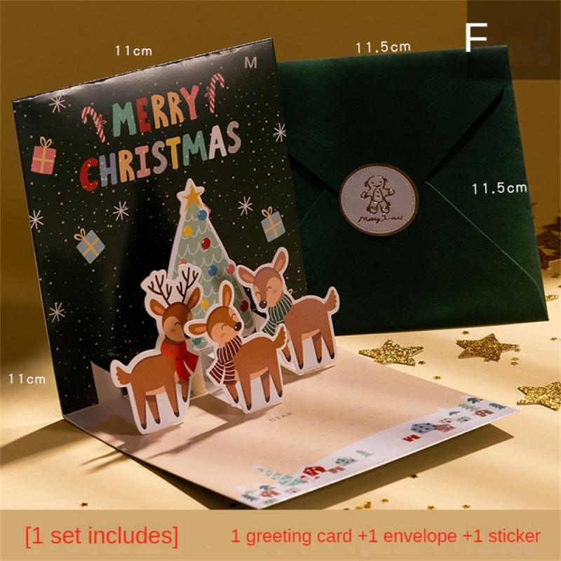

Поздравительные открытки с рождественской елкой 2025 года, трехмерная всплывающая открытка с котом на рождественскую вечеринку, 3D-открытка с конвертом, праздничные принадлежности