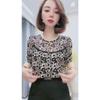 Women Casual Floral Print Lace Trim Loose Chiffon Blouse