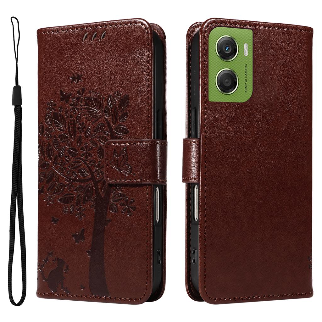 For Motorola Moto G06 4G Phone Case with Stand Cat Tree Pattern Leather Wallet Mobile Cover