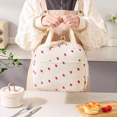 Corduroy Lunch Bag Thermal Insulation Lunch Box Storage Handbag Multifunctional Kid School Cooler Bag Picnic Food Pouch