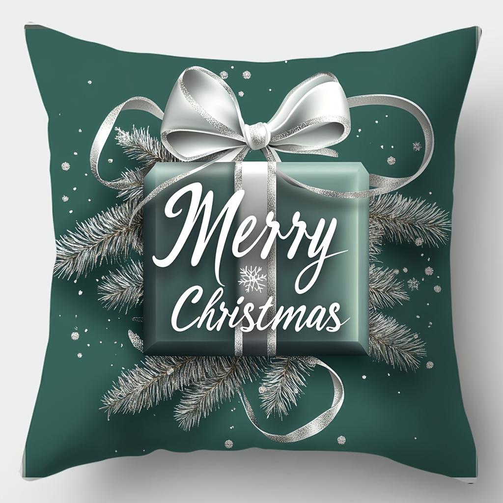 4pcs Christmas Throw Pillow Covers Green Wreath Christmas Tree Gift Pattern Double-Sided Printed Cushion Cases No Insert, Xmas Decor Pillowcases for L